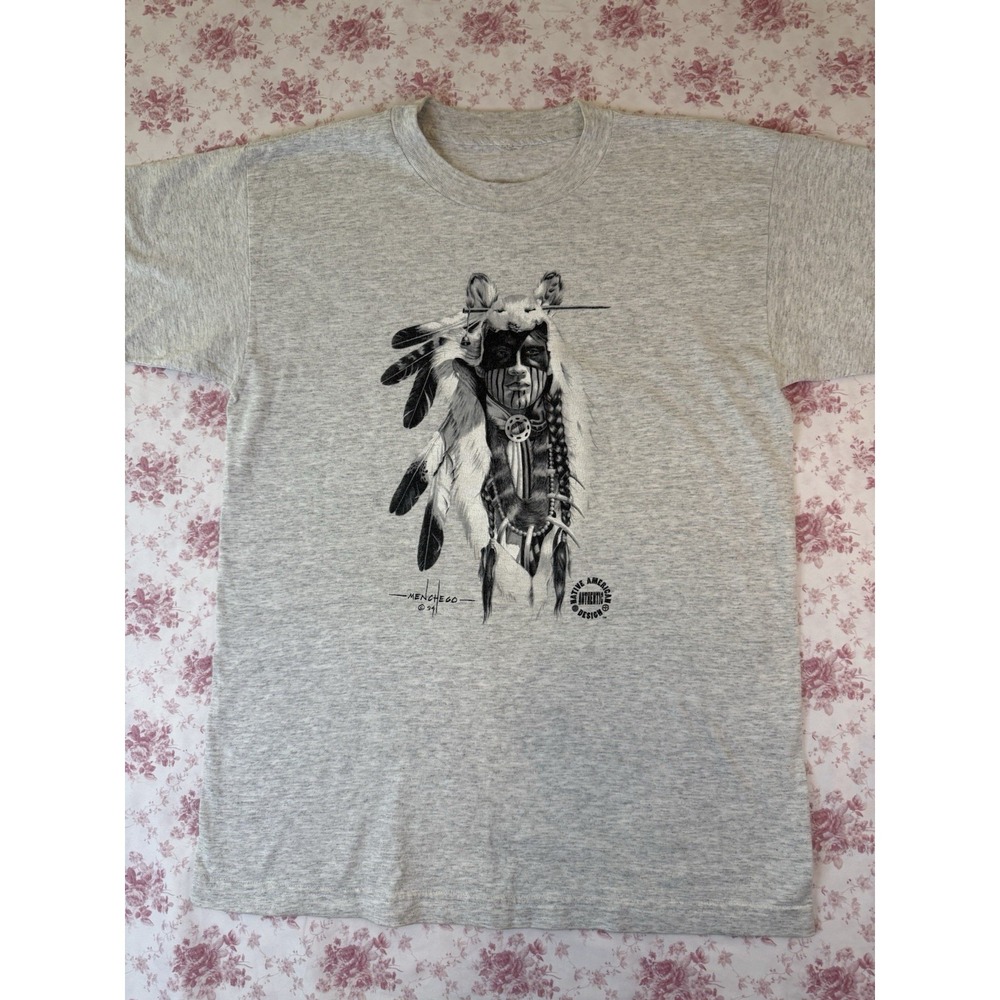 Vintage Native American Design Graphic T-Shirt Gray XL‎ Menchego 1991